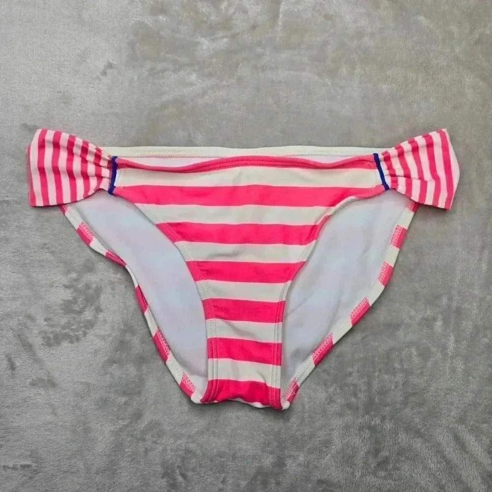Gianni Bini Pink White Stripe Bikini Bottom Swimwear Swimsuit Beach L Large